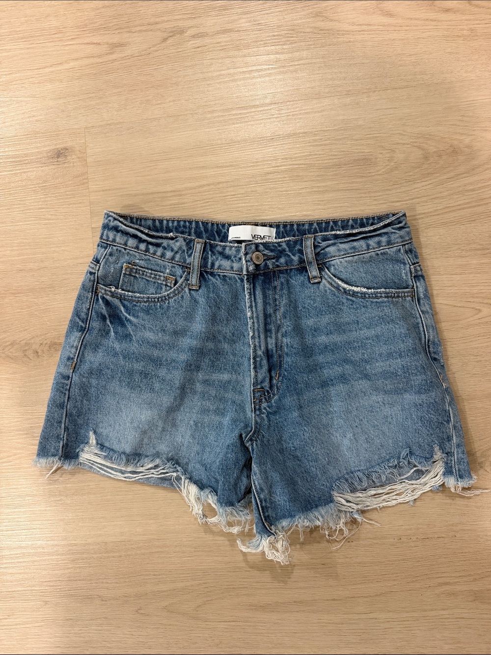 Vervet Medium High-Rise Distressed Denim Shorts - Blue